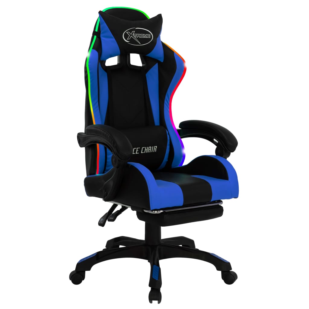 vidaXL Fotel dla gracza z RGB LED, niebiesko-czarny, sztuczna skóra