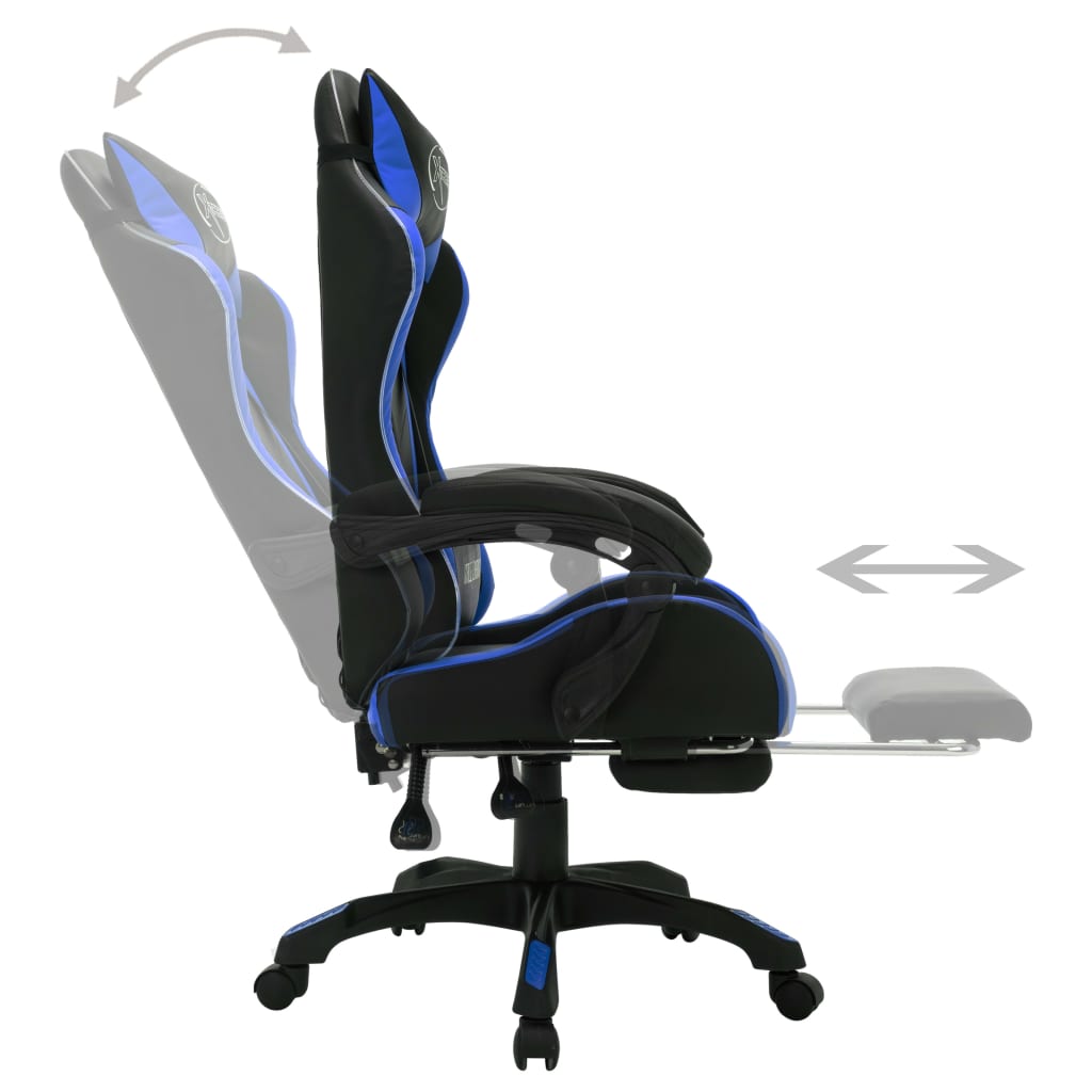 vidaXL Fotel dla gracza z RGB LED, niebiesko-czarny, sztuczna skóra