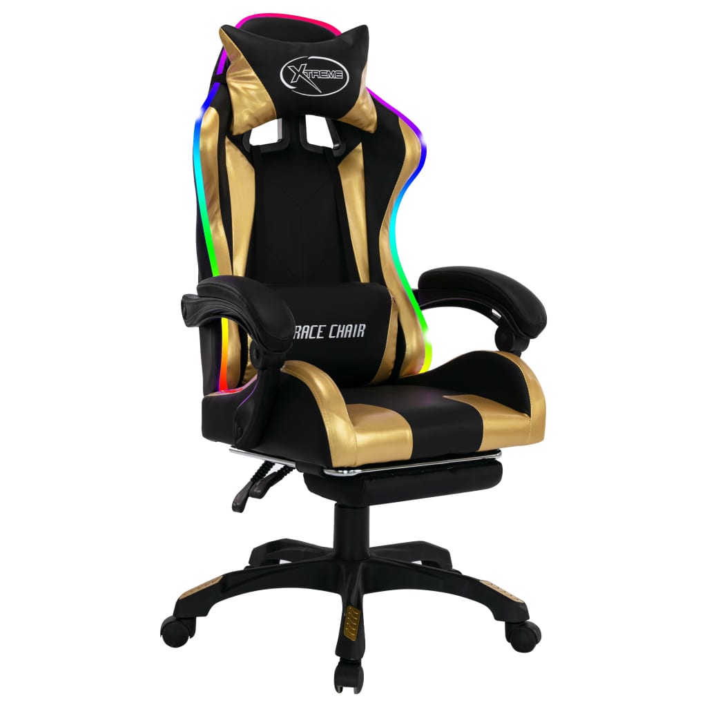 vidaXL Fotel dla gracza z RGB LED, złoto-czarny, sztuczna skóra