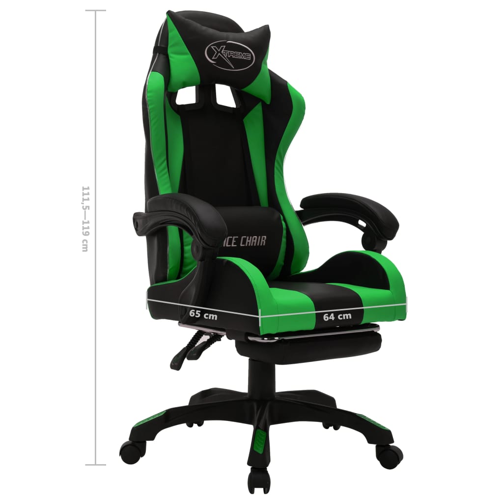 vidaXL Fotel dla gracza z RGB LED, zielono-czarny, sztuczna skóra