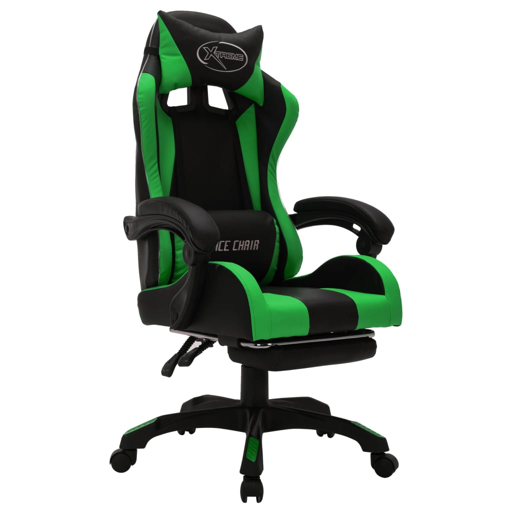 vidaXL Fotel dla gracza z RGB LED, zielono-czarny, sztuczna skóra