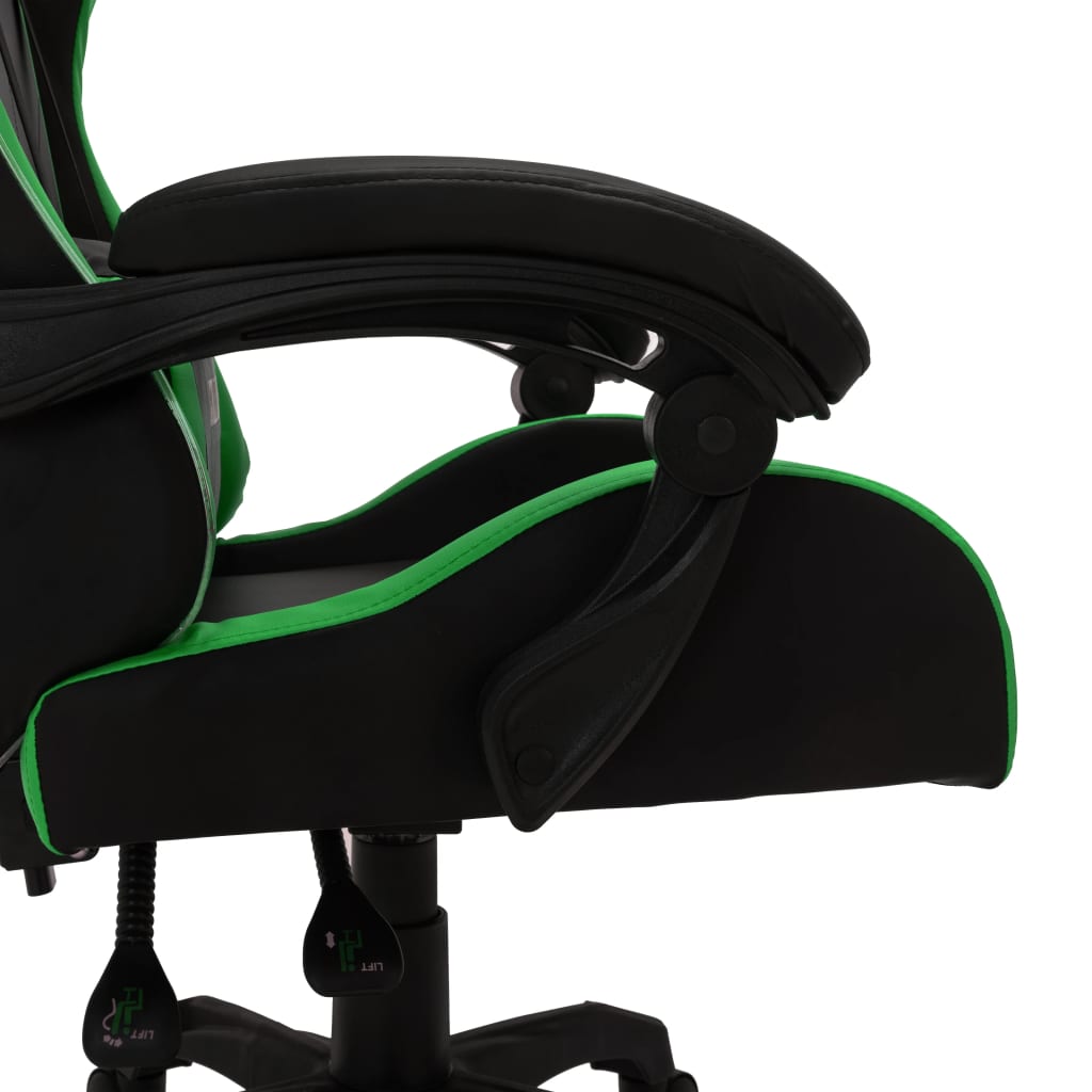 vidaXL Fotel dla gracza z RGB LED, zielono-czarny, sztuczna skóra