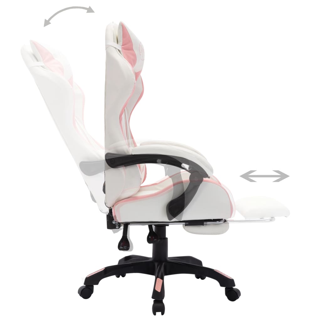 vidaXL Fotel gamingowy z LED RGB, różowo-biały, sztuczna skóra