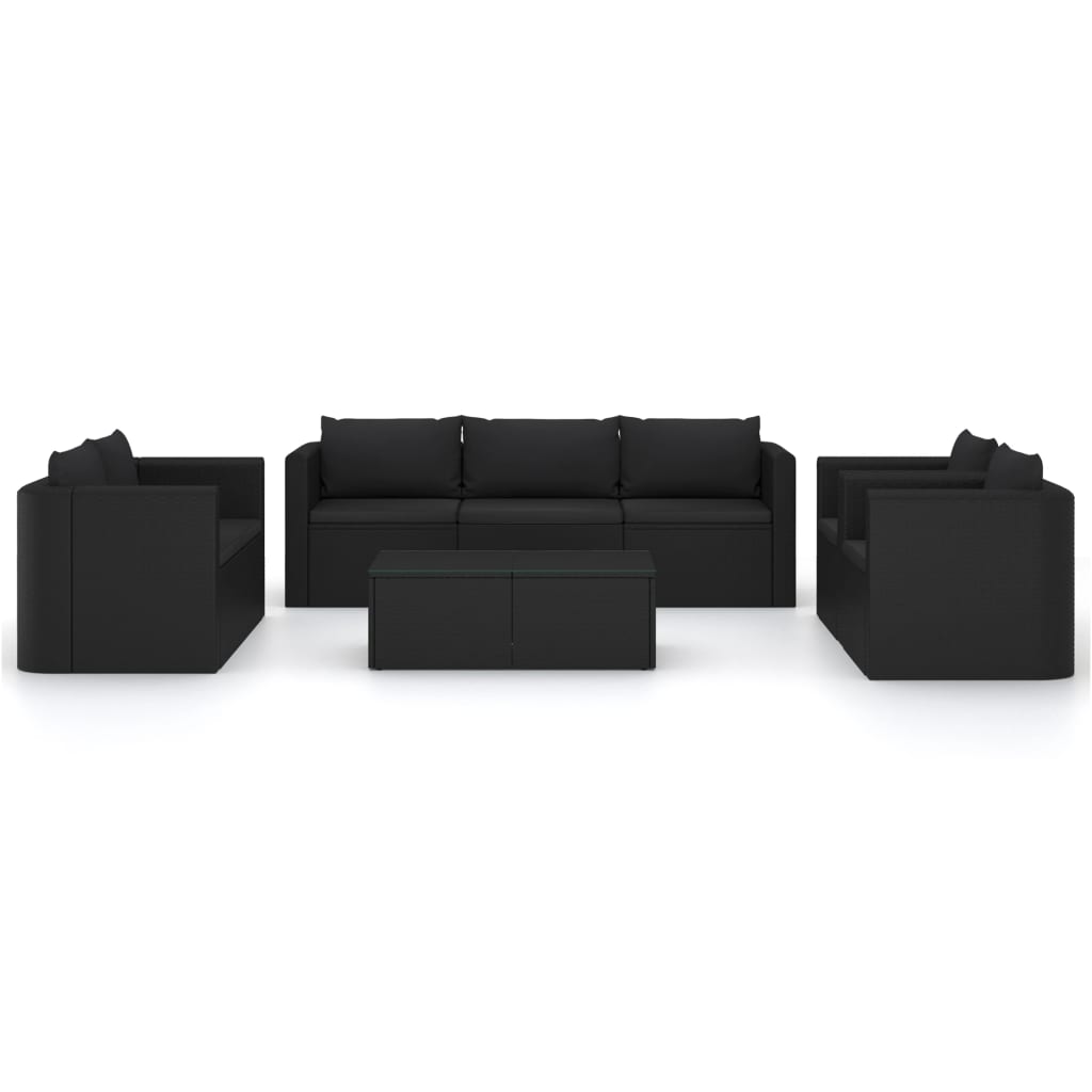 vidaXL 9-cz. zestaw mebli ogrodowych z poduszkami, rattan PE, czarny