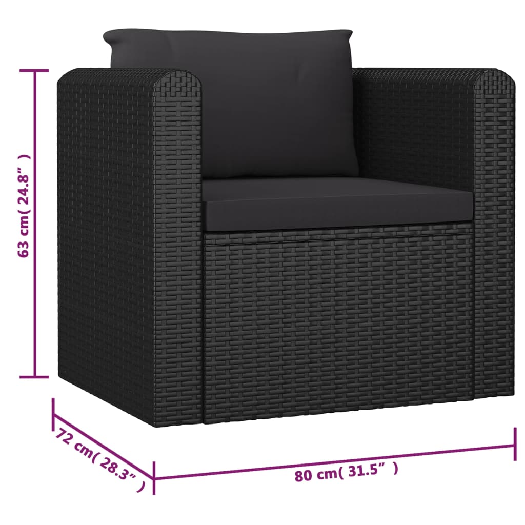 vidaXL 9-cz. zestaw mebli ogrodowych z poduszkami, rattan PE, czarny