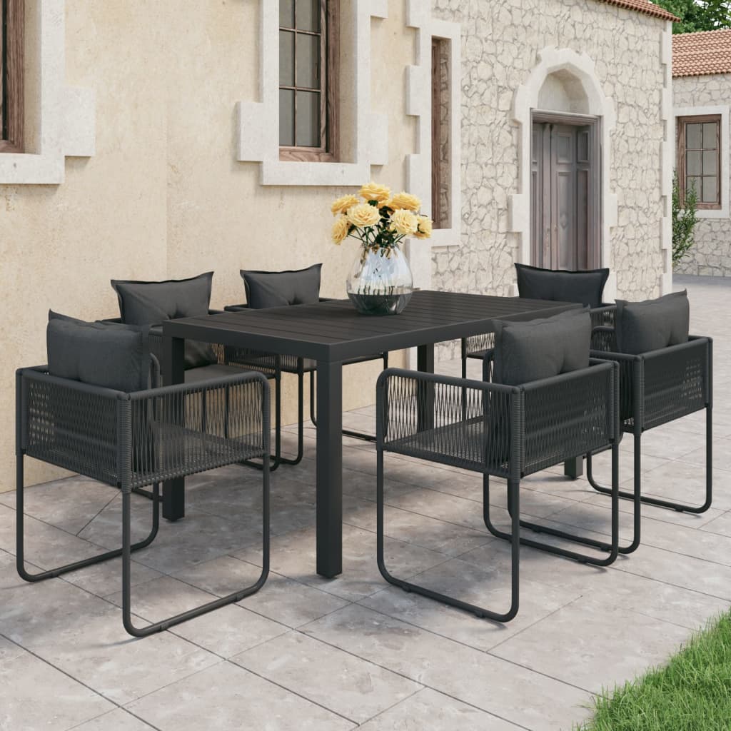 vidaXL 7-częściowy zestaw mebli ogrodowych rattan PVC, czarny