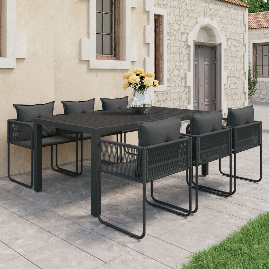 vidaXL 7-częściowy zestaw mebli ogrodowych rattan PVC, czarny