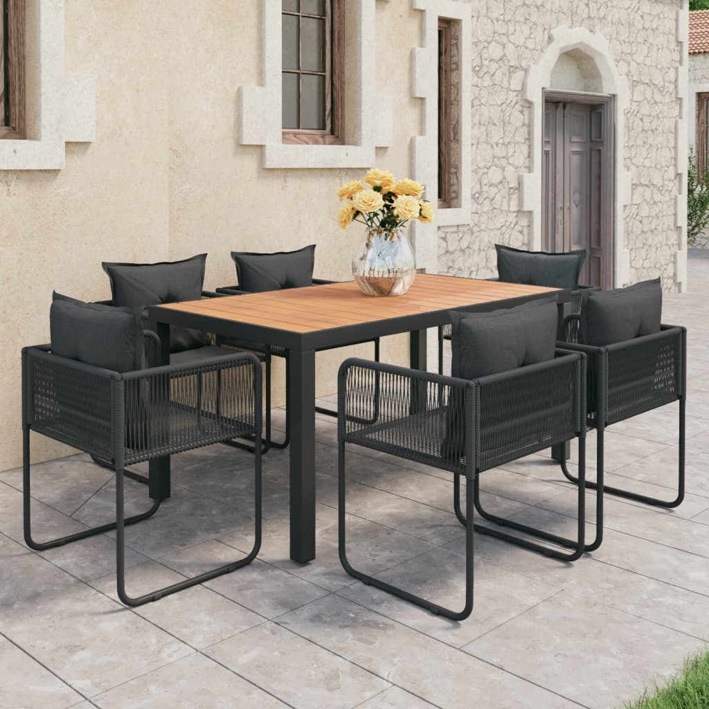 vidaXL 7-częściowy zestaw mebli ogrodowych, rattan PVC, czarno-brązowy