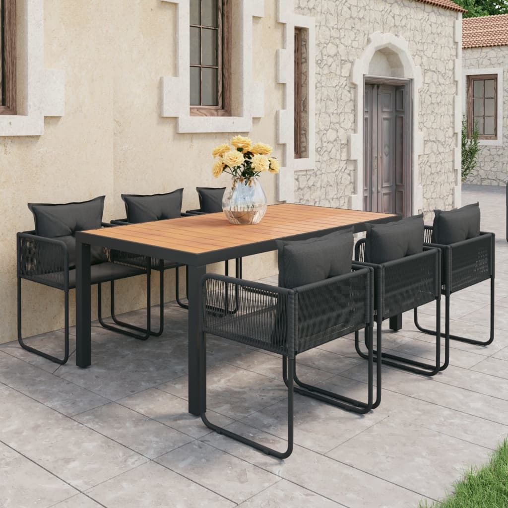 vidaXL 7-częściowy zestaw mebli ogrodowych, rattan PVC, czarno-brązowy