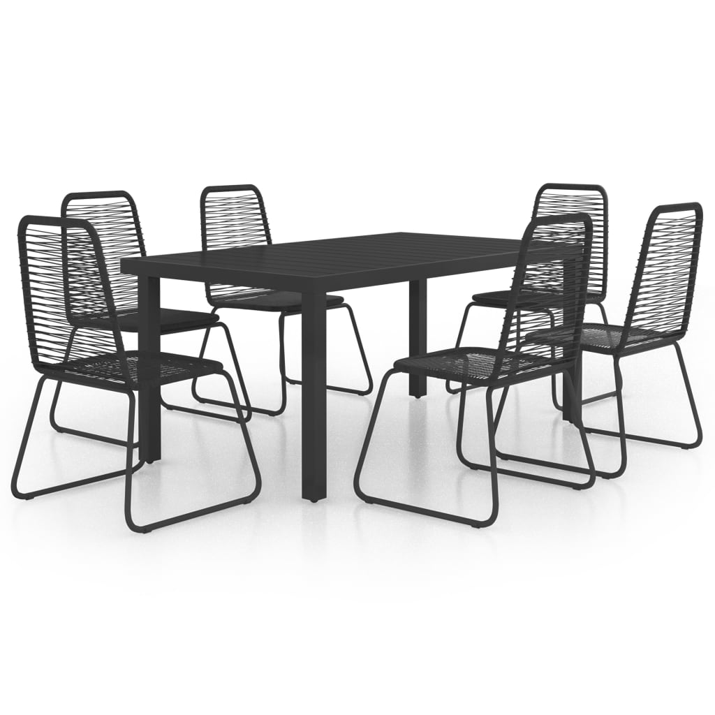vidaXL 7-częściowy zestaw mebli ogrodowych, rattan PVC, czarny