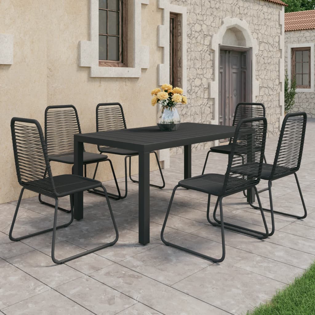vidaXL 7-częściowy zestaw mebli ogrodowych, rattan PVC, czarny