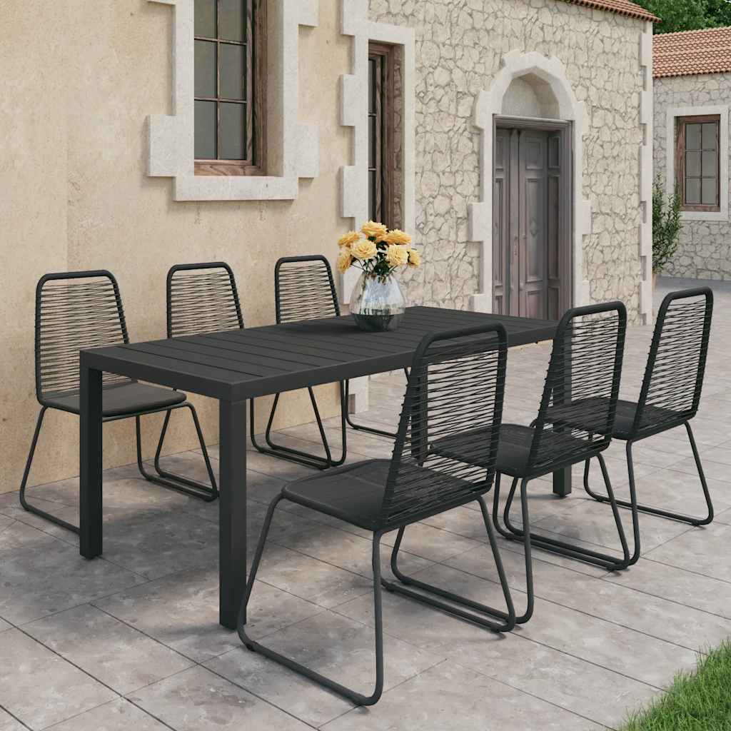 vidaXL 7-częściowy zestaw mebli ogrodowych, rattan PVC, czarny