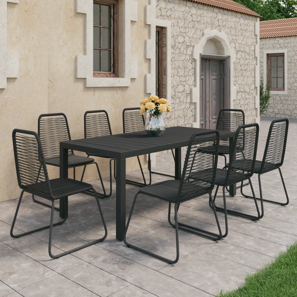 vidaXL 9-częściowy zestaw mebli ogrodowych, rattan PVC, czarny