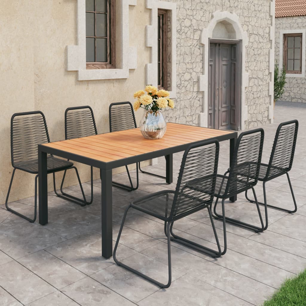 vidaXL 7-częściowy zestaw mebli ogrodowych, rattan PVC, czarno-brązowy