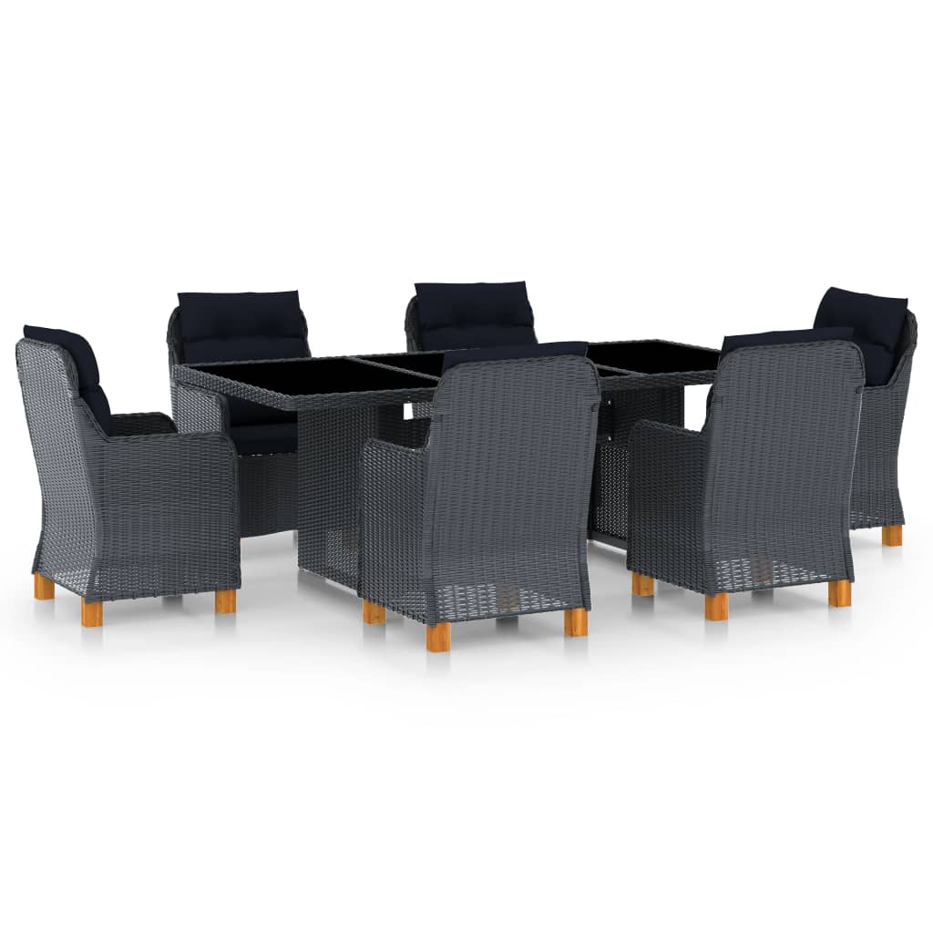 vidaXL 7-cz. zestaw mebli ogrodowych, poduszki, rattan PE, ciemnoszary