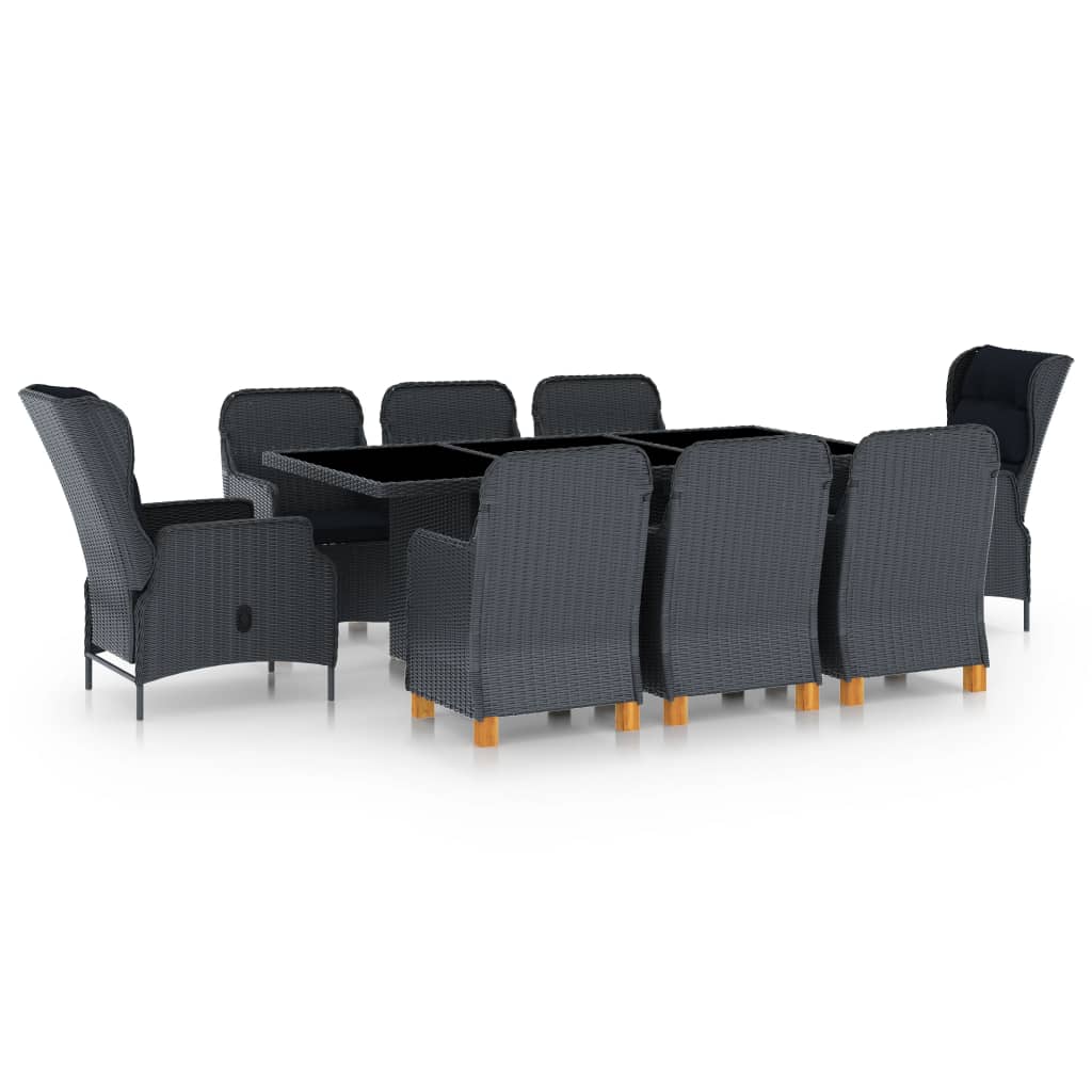 vidaXL 9-cz. zestaw mebli ogrodowych, poduszki, rattan PE, ciemnoszary