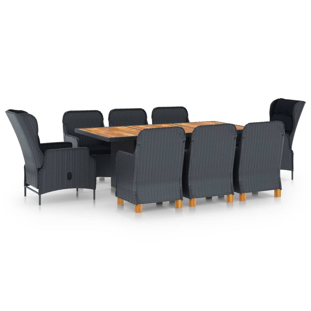 vidaXL 9-cz. zestaw mebli ogrodowych, poduszki, rattan PE, ciemnoszary
