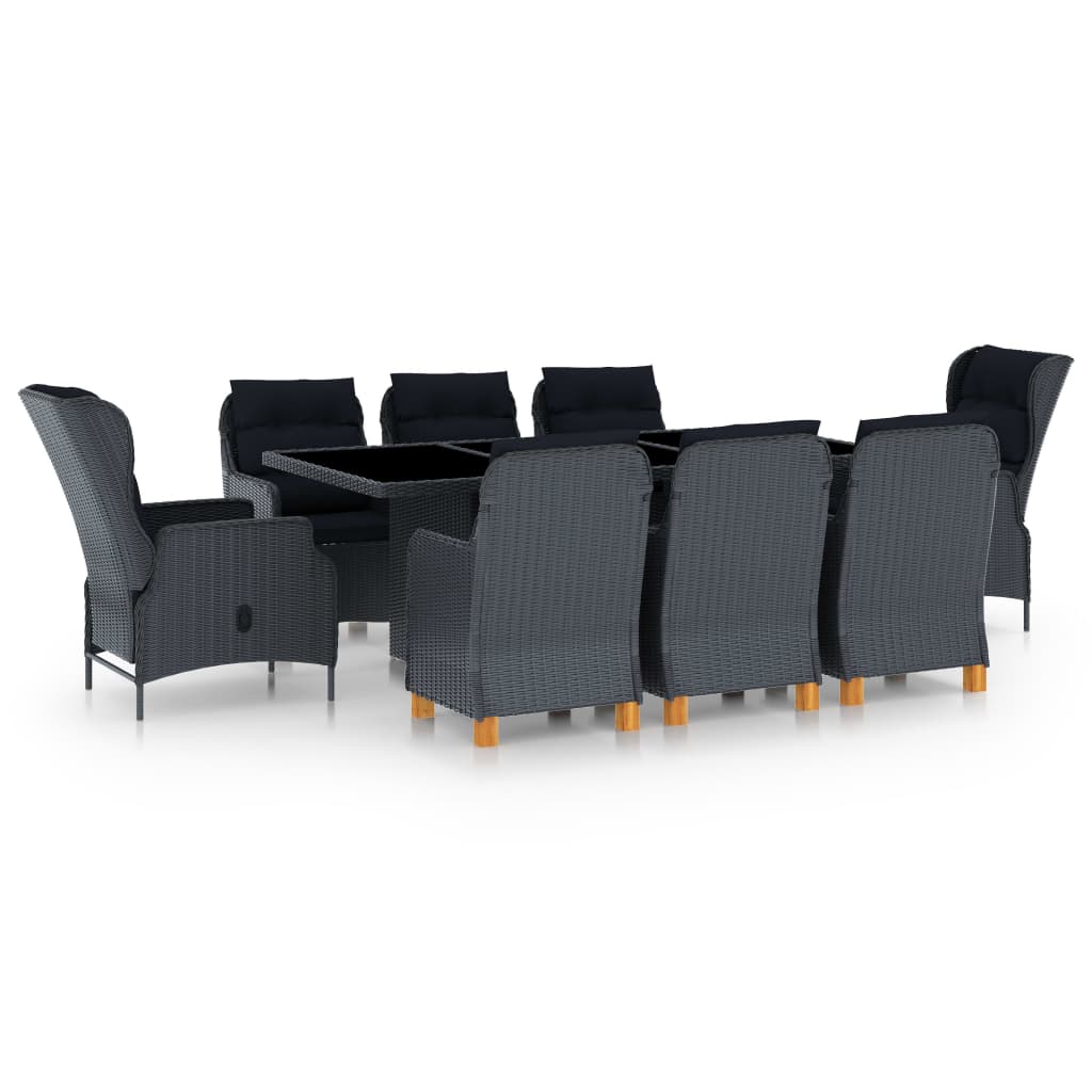 vidaXL 9-cz. zestaw mebli ogrodowych, poduszki, rattan PE, ciemnoszary
