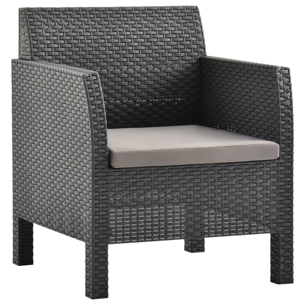 vidaXL Krzesło ogrodowe z poduszką antracytowe 63x65x76 cm PP Rattan