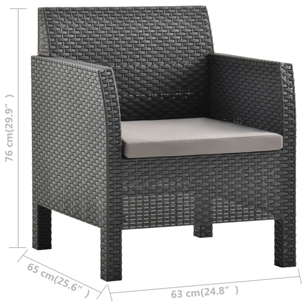 vidaXL Krzesło ogrodowe z poduszką antracytowe 63x65x76 cm PP Rattan