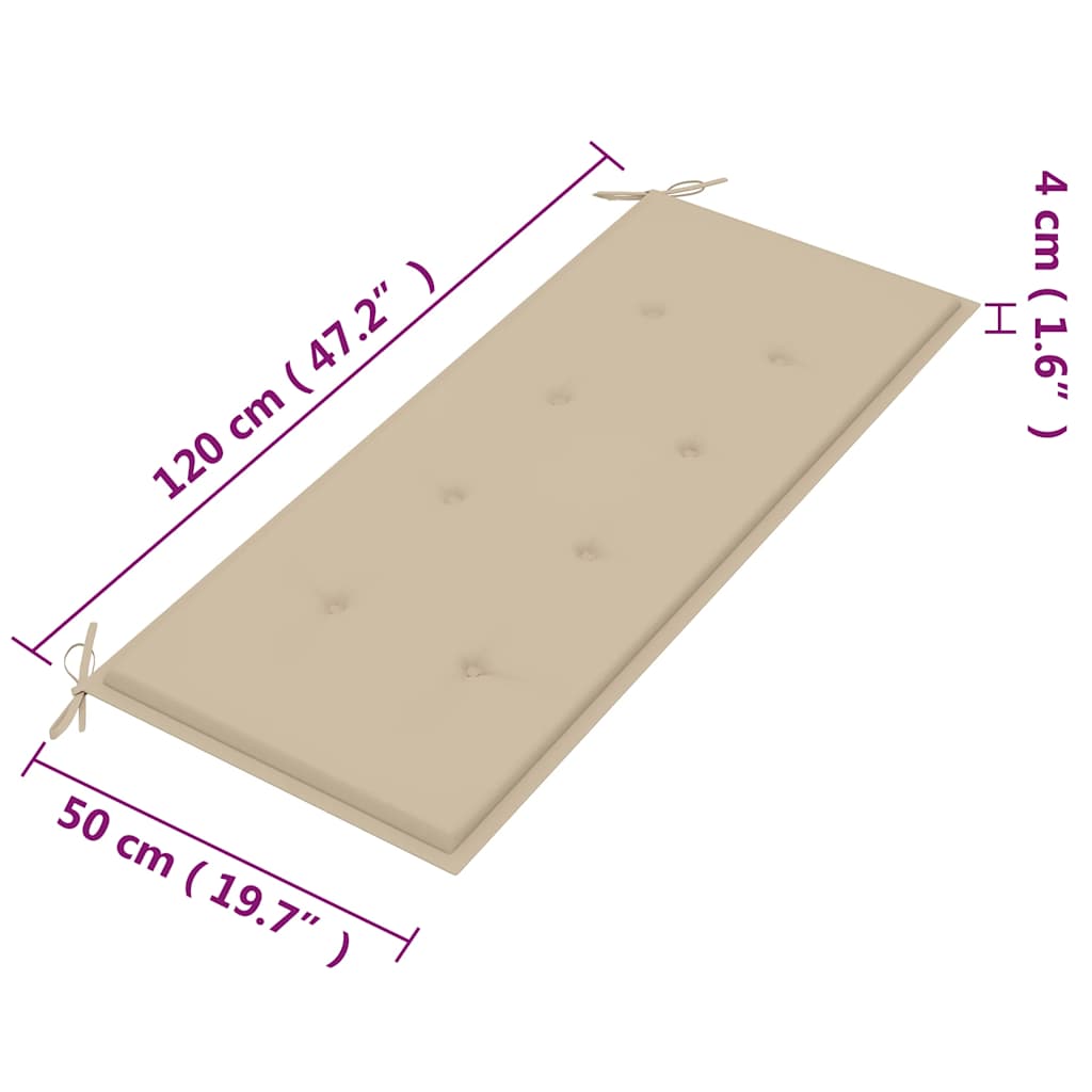 vidaXL 2-os. ławka ogrodowa z poduszką, 120 cm, lity eukaliptus