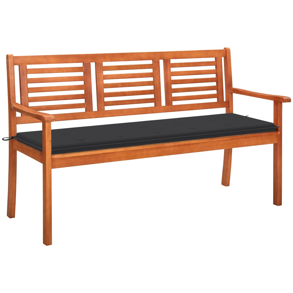vidaXL 3-os. ławka ogrodowa z poduszką, 150 cm, lity eukaliptus