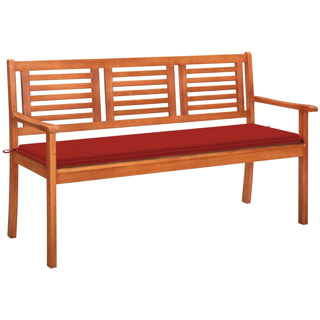 vidaXL 3-os. ławka ogrodowa z poduszką, 150 cm, lity eukaliptus