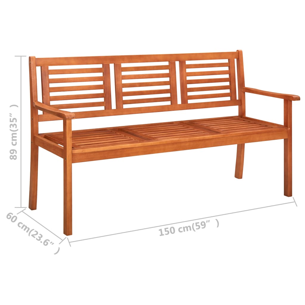 vidaXL 3-os. ławka ogrodowa z poduszką, 150 cm, lity eukaliptus