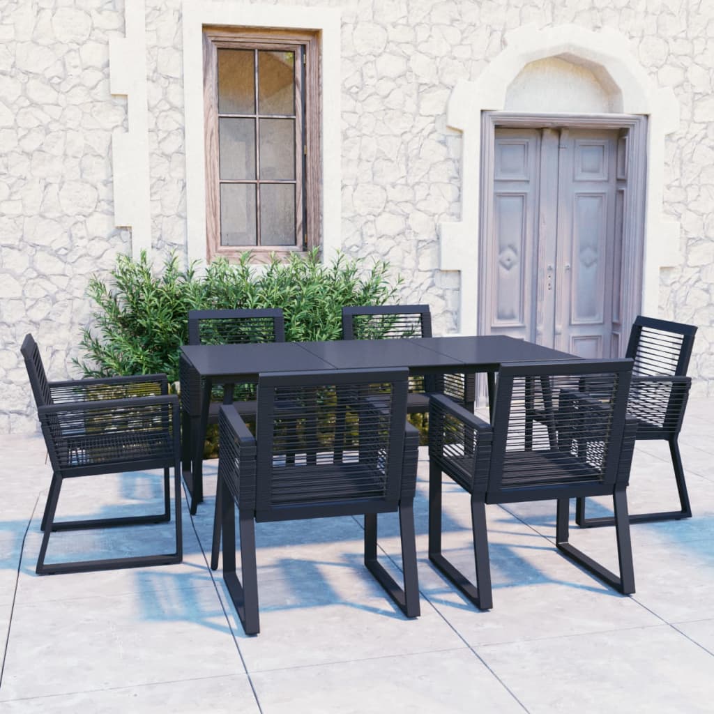 vidaXL 7-cz. zestaw mebli ogrodowych, rattan PVC, czarny