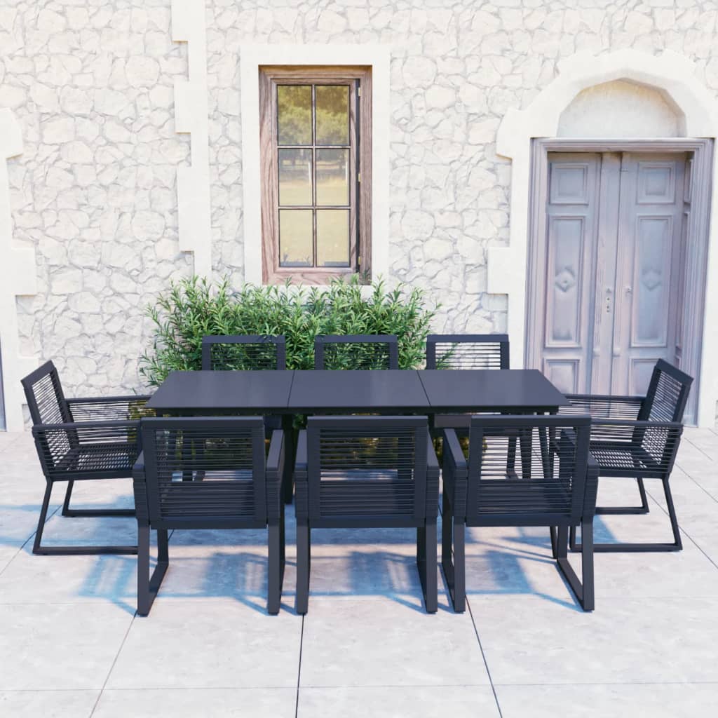 vidaXL 9-cz. zestaw mebli ogrodowych, rattan PVC, czarny