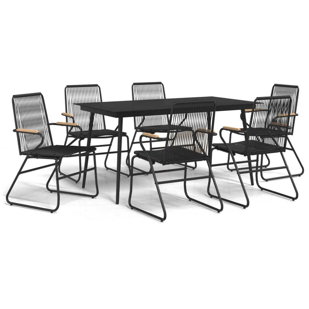 vidaXL 7-częściowy zestaw mebli ogrodowych, czarny, rattan PVC