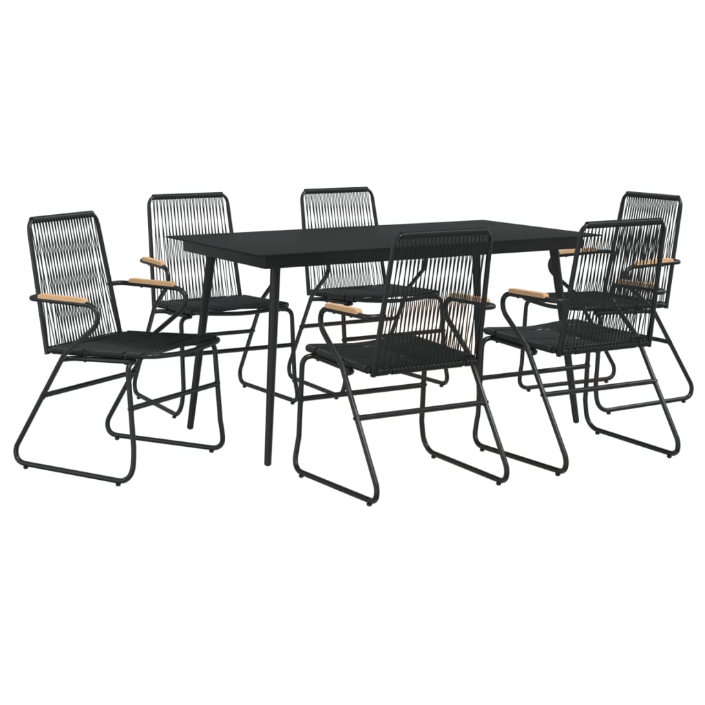 vidaXL 7-częściowy zestaw mebli ogrodowych, czarny, rattan PVC