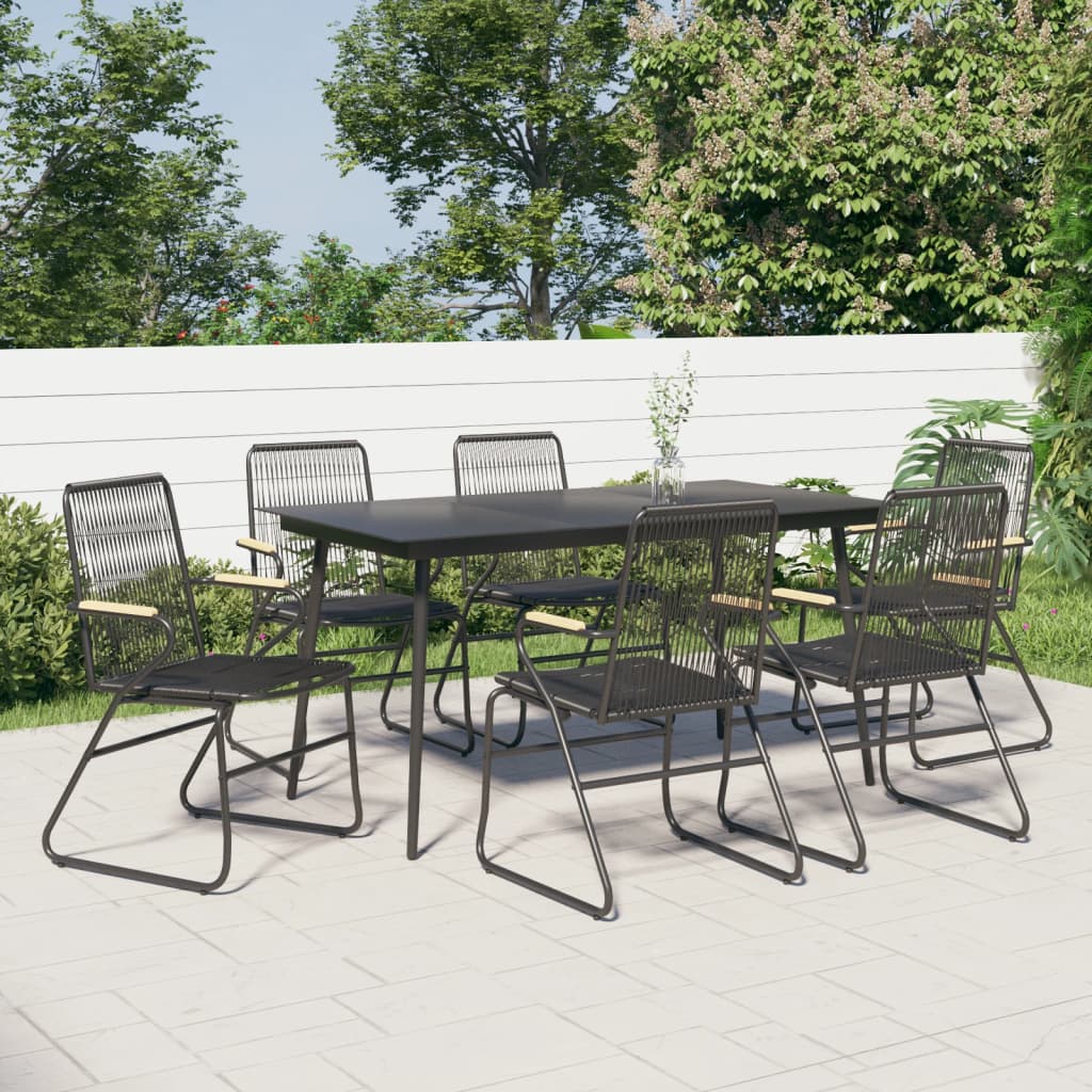 vidaXL 7-częściowy zestaw mebli ogrodowych, czarny, rattan PVC