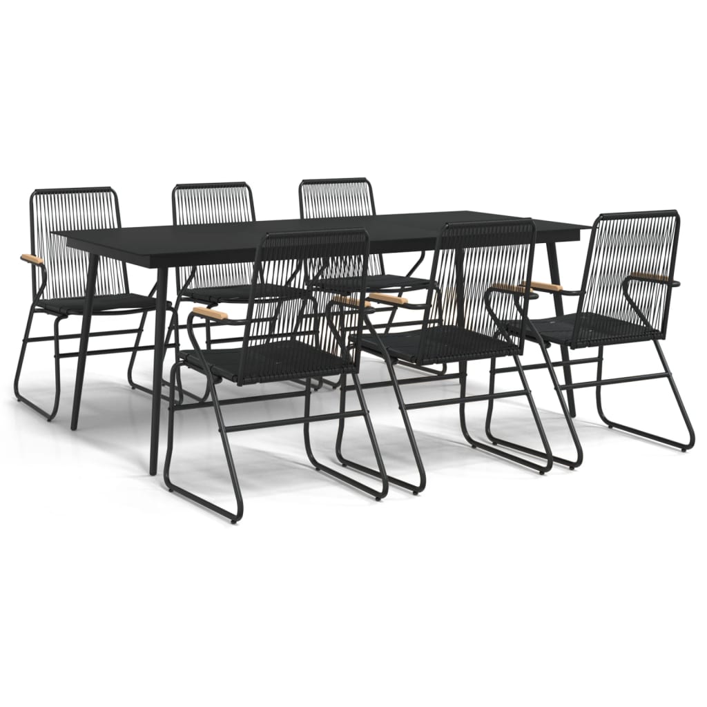 vidaXL 7-częściowy zestaw mebli ogrodowych, czarny, rattan PVC