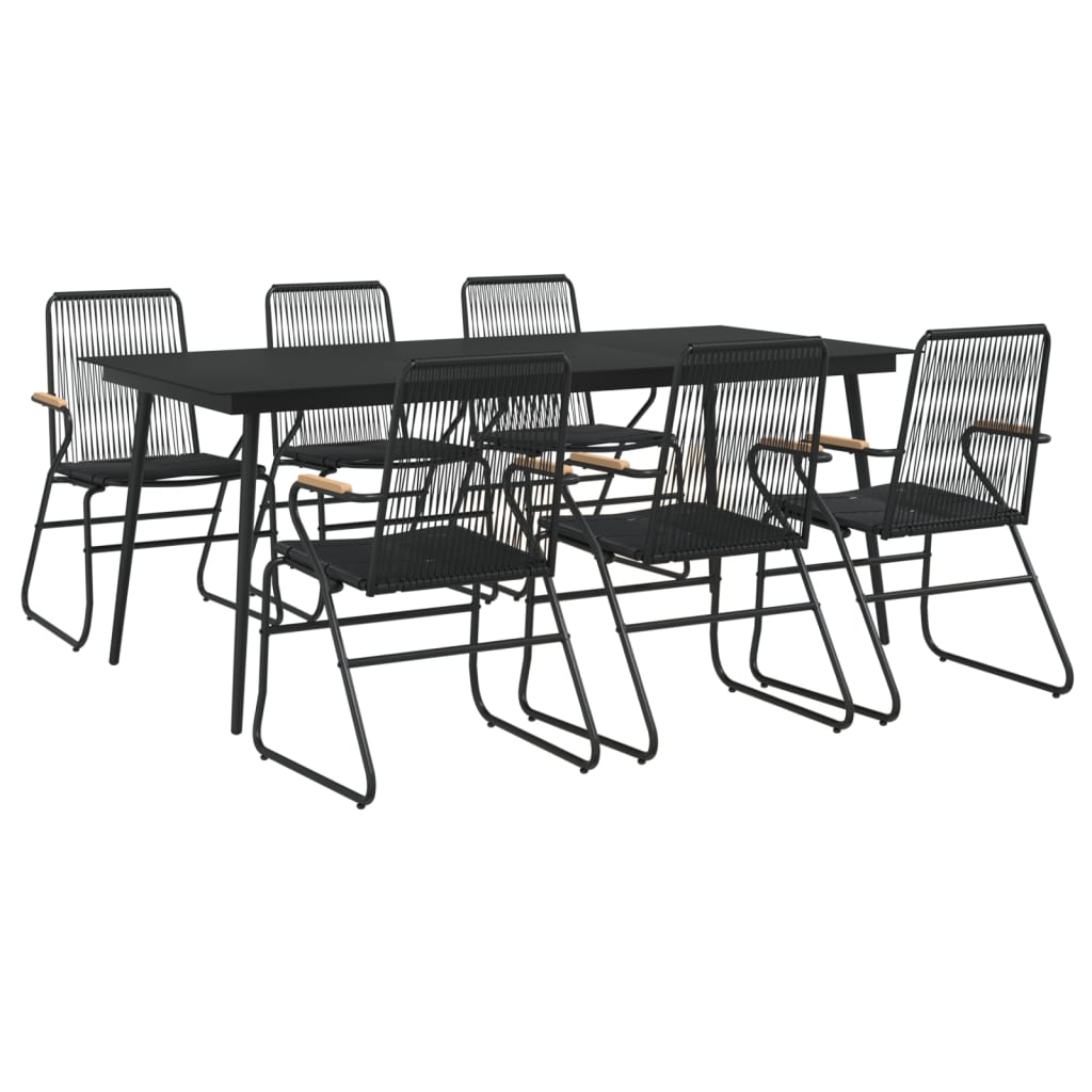 vidaXL 7-częściowy zestaw mebli ogrodowych, czarny, rattan PVC