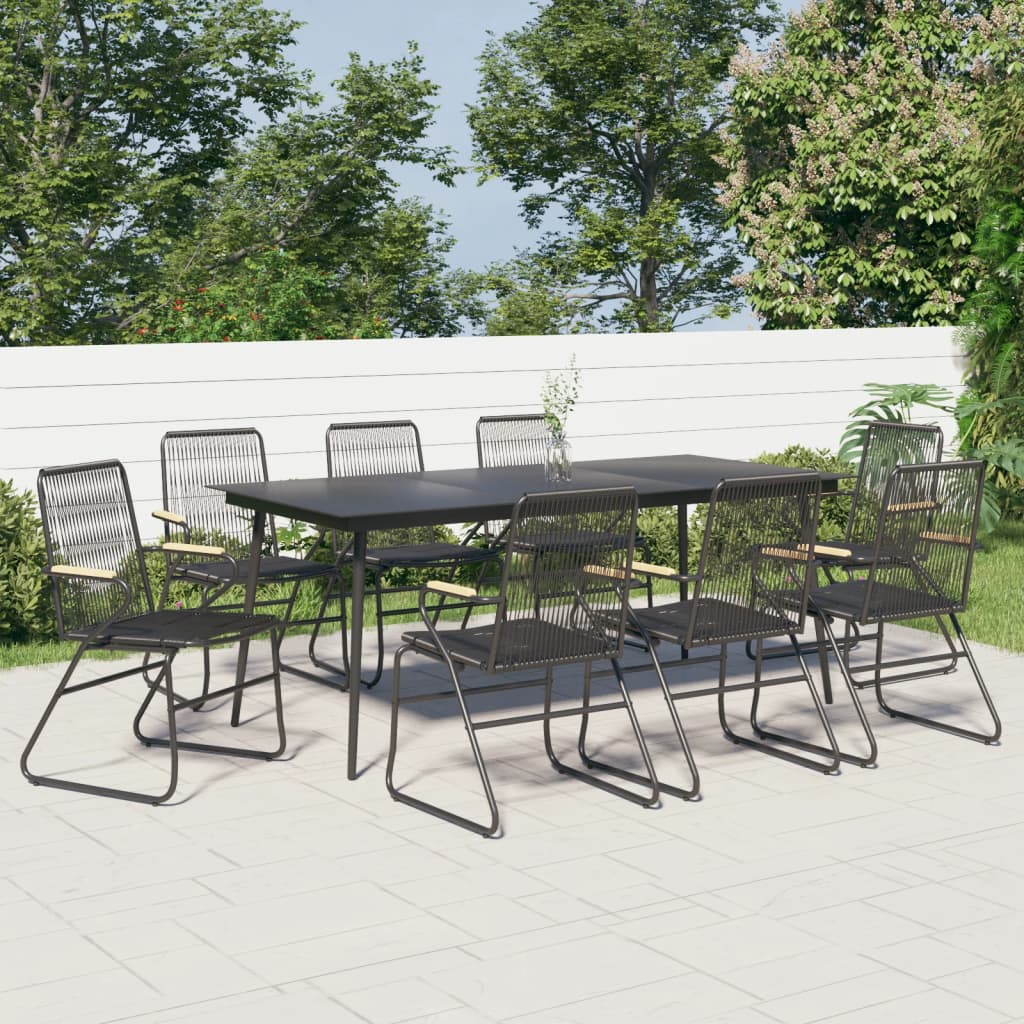 vidaXL 9-częściowy zestaw mebli ogrodowych, czarny, rattan PVC