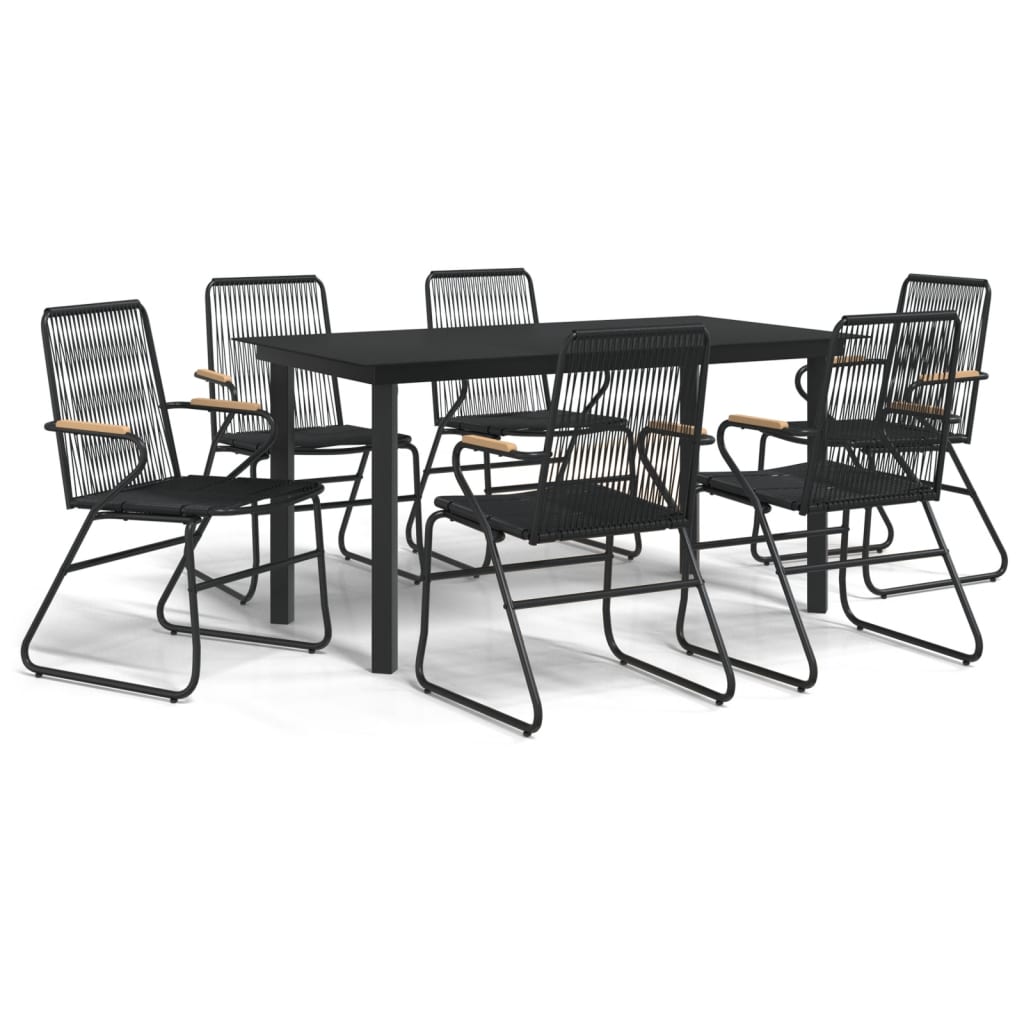 vidaXL 7-częściowy zestaw mebli ogrodowych, czarny, rattan PVC