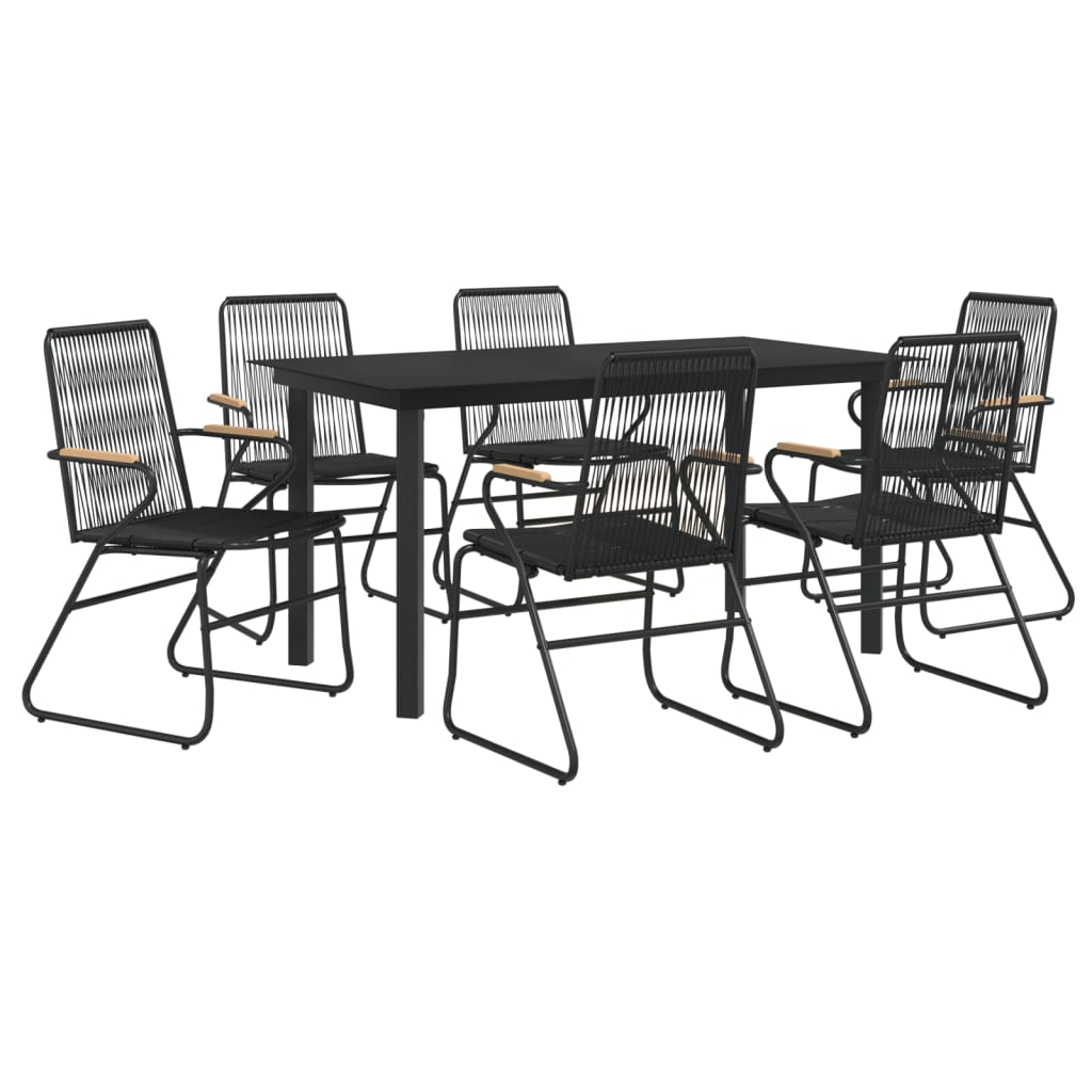 vidaXL 7-częściowy zestaw mebli ogrodowych, czarny, rattan PVC