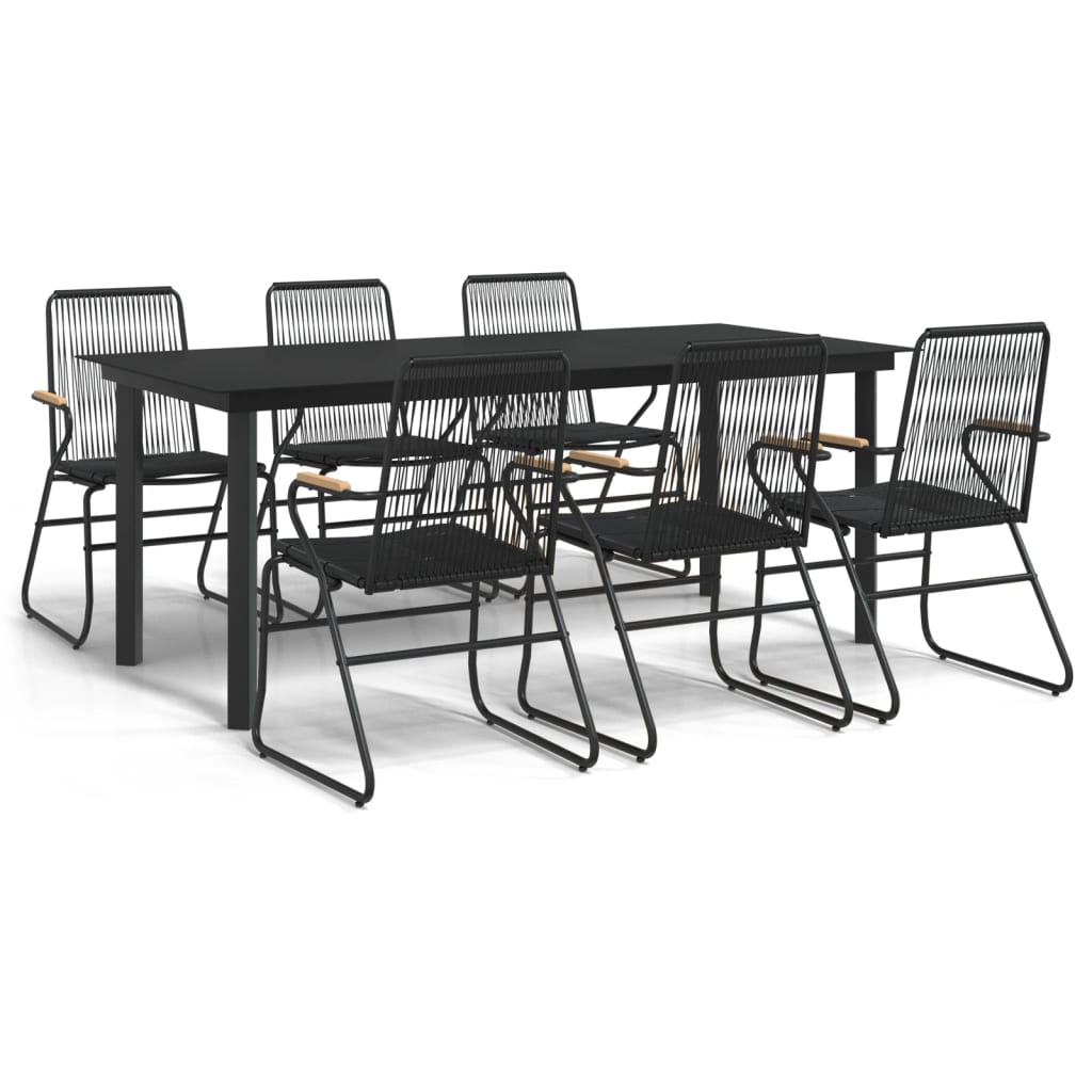 vidaXL 7-częściowy zestaw mebli ogrodowych, czarny, rattan PVC