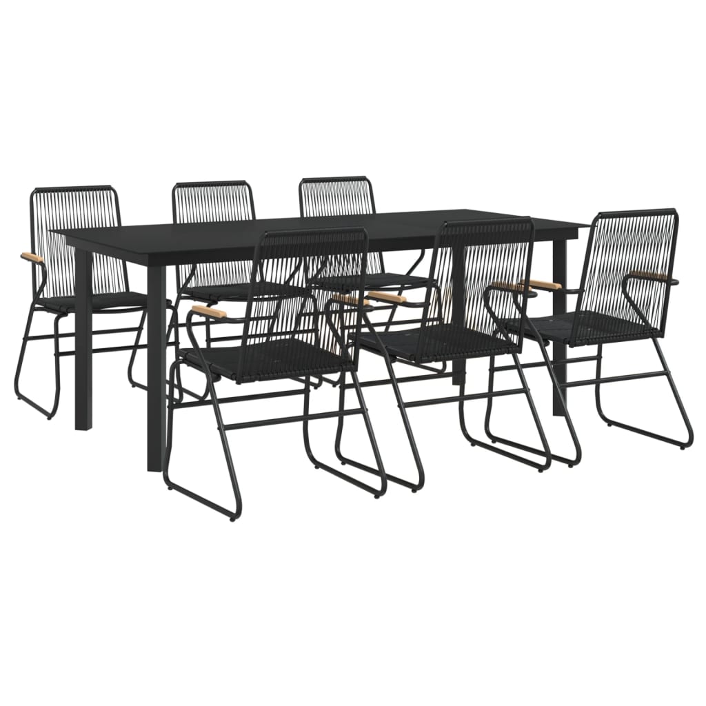 vidaXL 7-częściowy zestaw mebli ogrodowych, czarny, rattan PVC