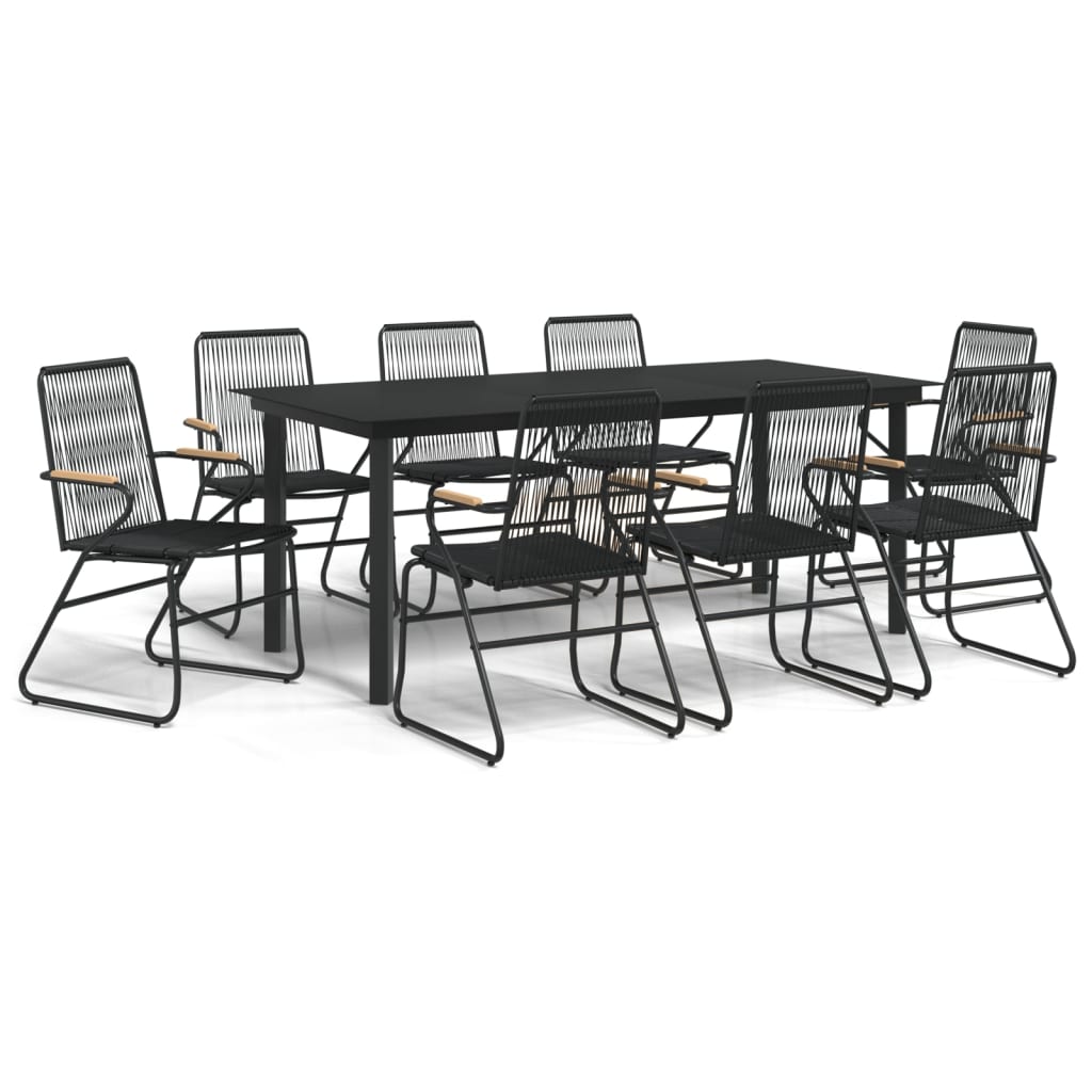 vidaXL 9-częściowy zestaw mebli ogrodowych, czarny, rattan PVC