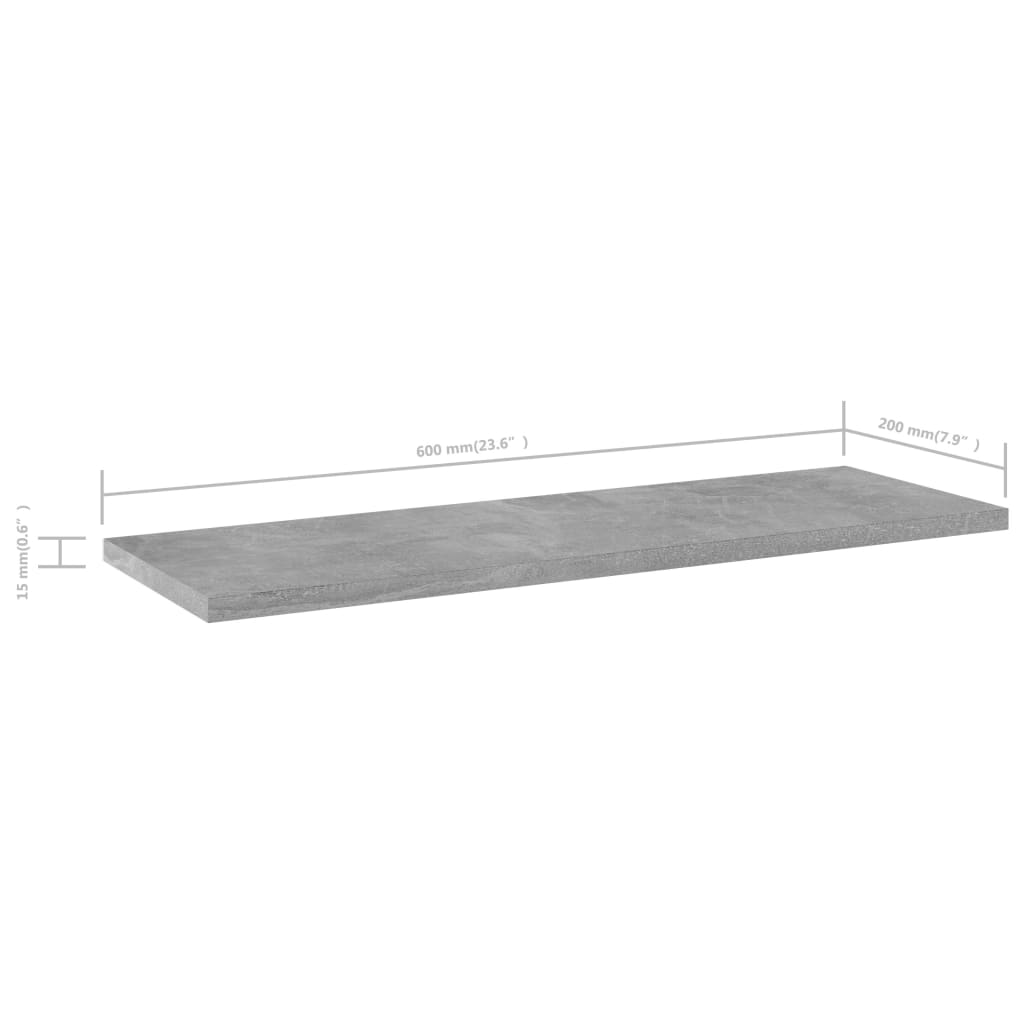 vidaXL Półki na książki, 4 szt., szarość betonu, 60x20x1,5 cm, płyta