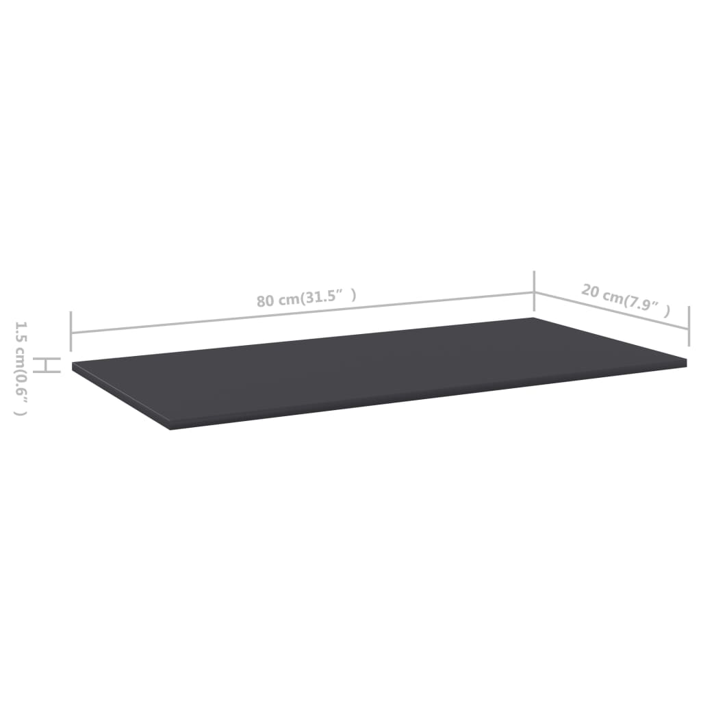 vidaXL Półki na książki, 8 szt., szare, 80x20x1,5 cm, płyta wiórowa