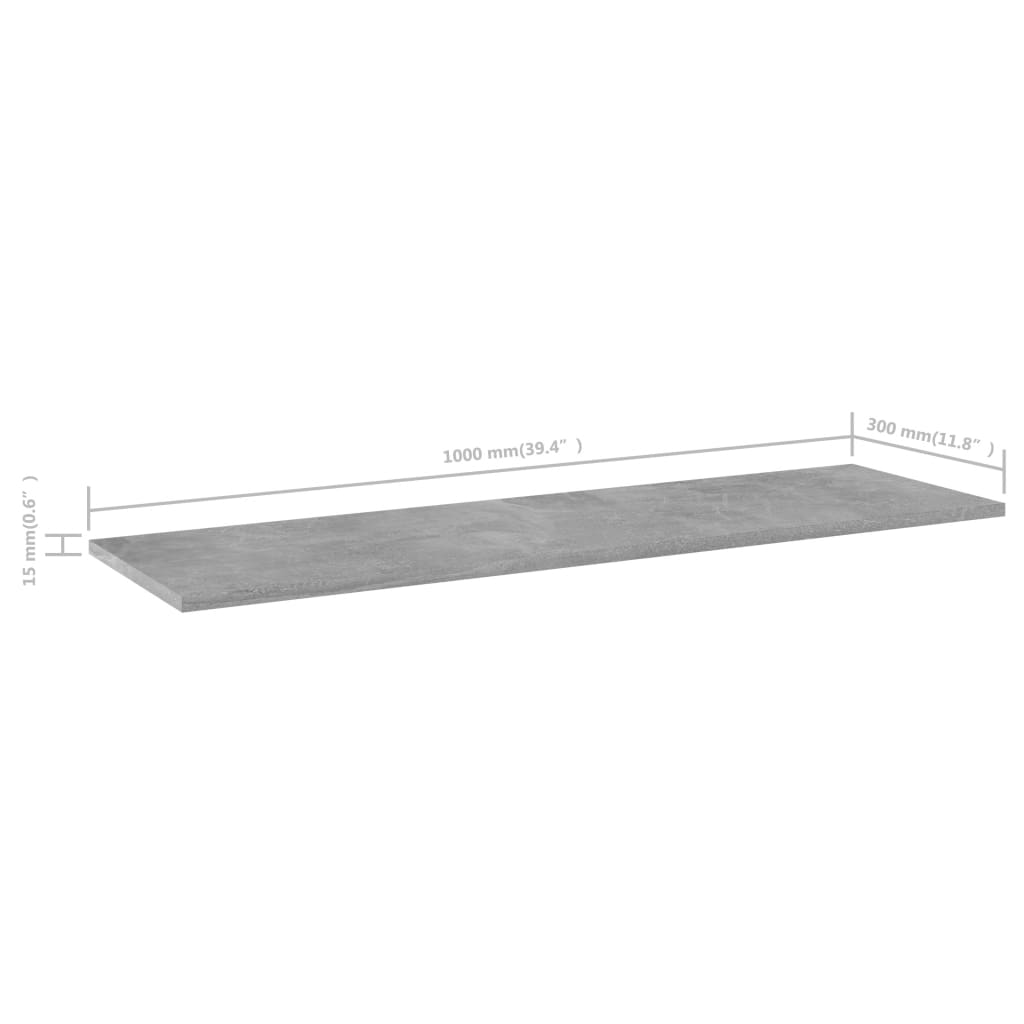 vidaXL Półki na książki, 8 szt., szarość betonu, 100x30x1,5 cm