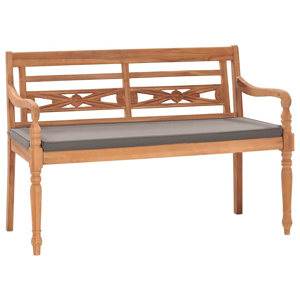 vidaXL Ławka Batavia z ciemnoszarą poduszką, 120 cm, drewno tekowe
