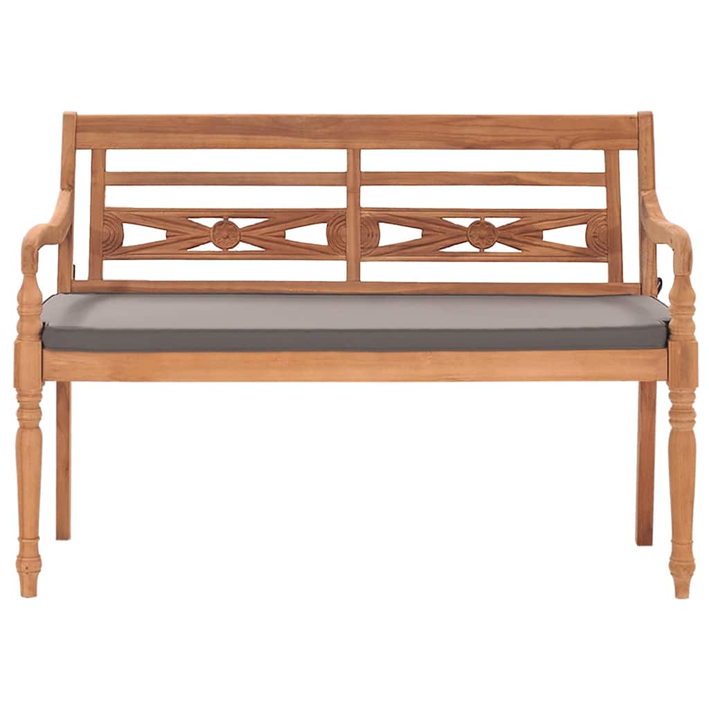 vidaXL Ławka Batavia z ciemnoszarą poduszką, 120 cm, drewno tekowe