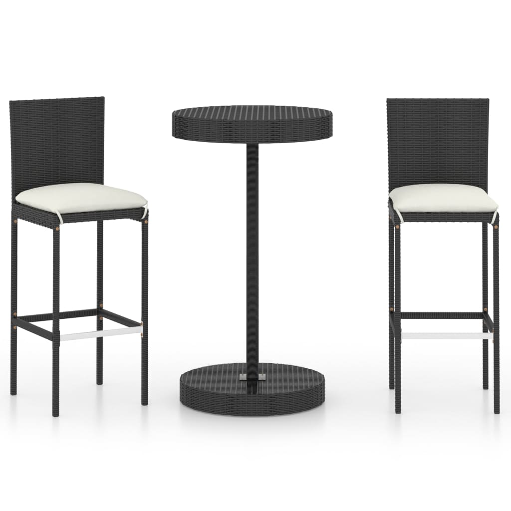 vidaXL 3-cz. zestaw mebli barowych z poduszkami, rattan PE, czarny