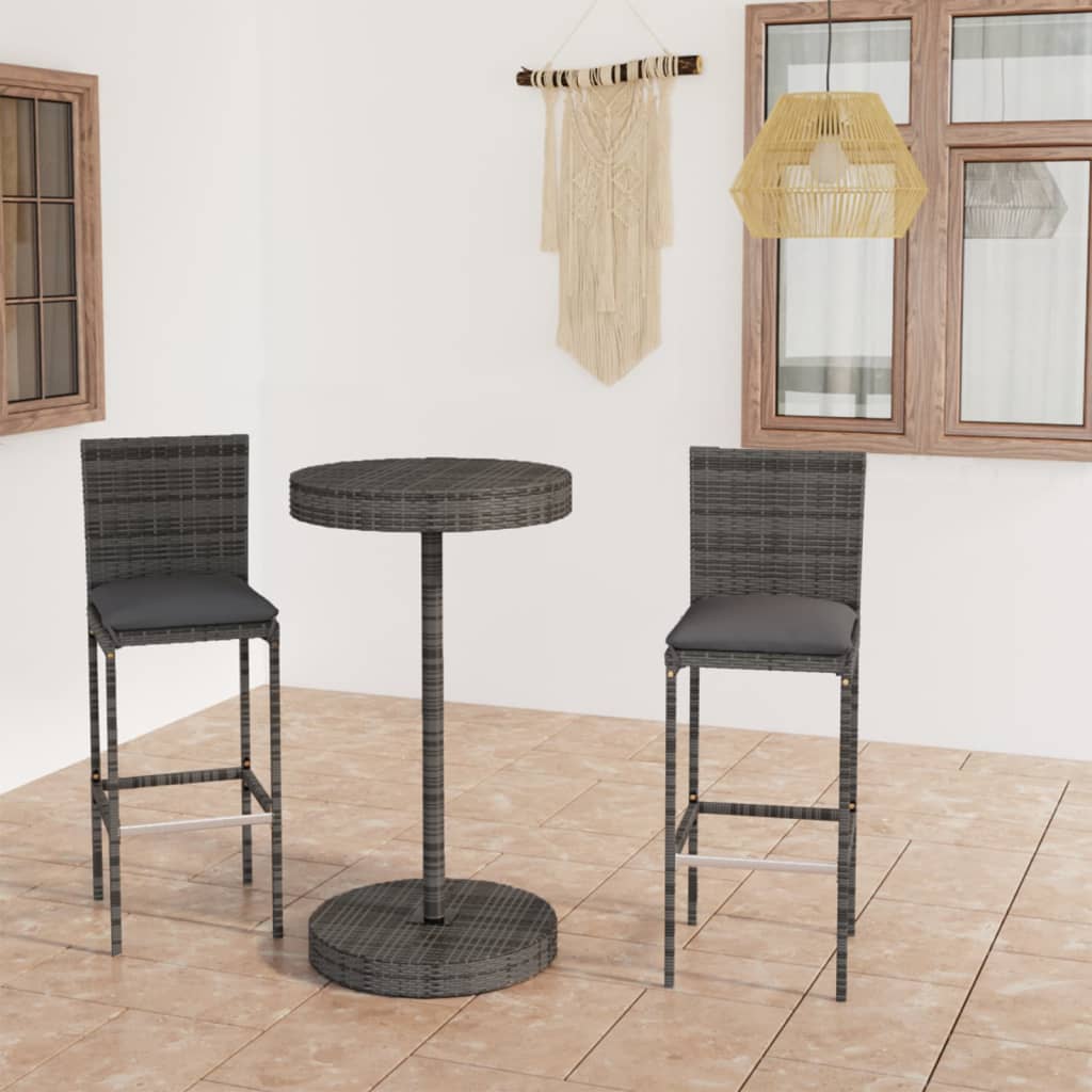 vidaXL 3-cz. zestaw mebli barowych z poduszkami, rattan PE, szary