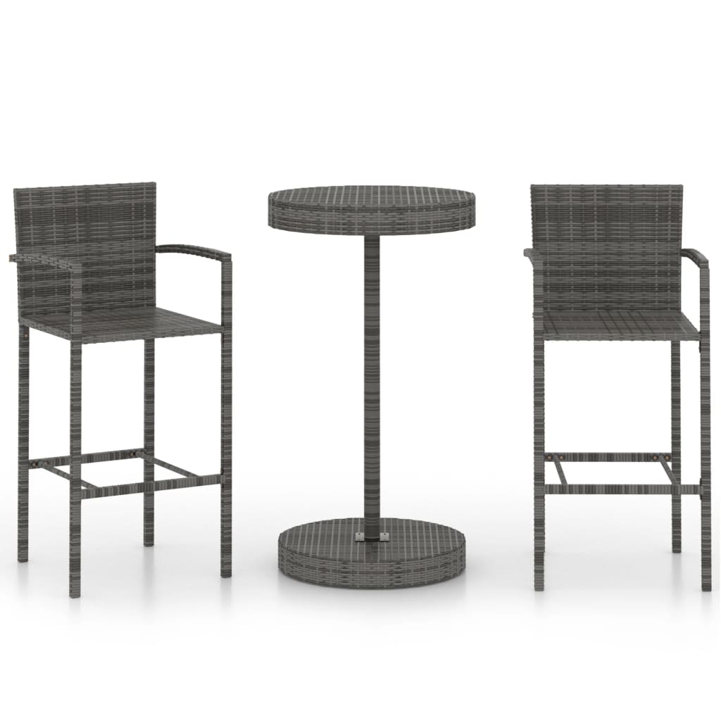 vidaXL 3-cz. zestaw mebli barowych do ogrodu, rattan PE, szary