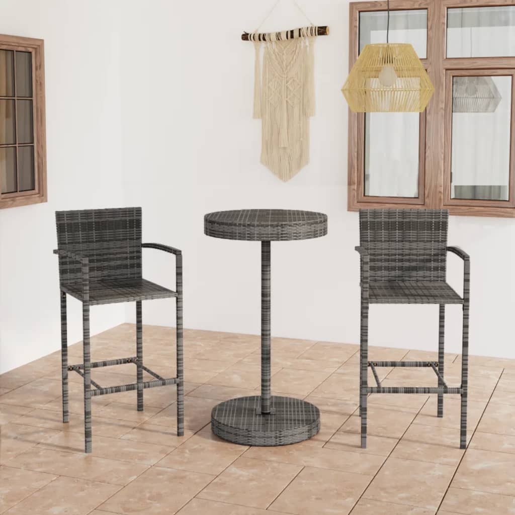 vidaXL 3-cz. zestaw mebli barowych do ogrodu, rattan PE, szary